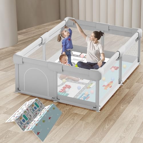 Hiaksedt Baby Playpen with Mat, Small Playpen for Babies and Toddlers, 50 x 50 inch Baby Fence Playards