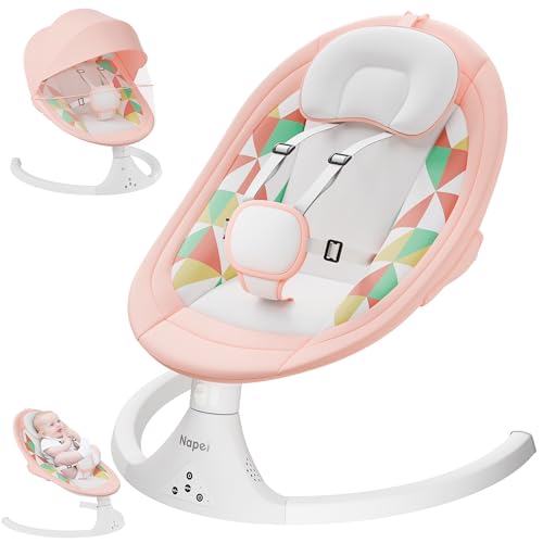 Baby Swing for Infants to Toddler,Electric Portable Baby Swing and Bouncer,Bluetooth Infant Swing for Newborn with Remote Control,10 Music,5 Speed,3 Seat Position,Baby Rocker for Baby 0-9 Month, Pink