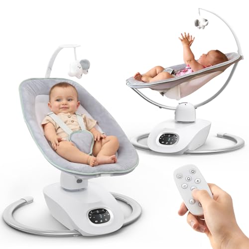 Momcozy CocoSway Baby Swing for Infants to Toddler, 3D-Motion Electric Baby Swing with 6 Motions & 4-Speeds, Remote Control, Infant Swing with 8 Preset Lullabies for Baby Boy Girl Up to 20 lbs