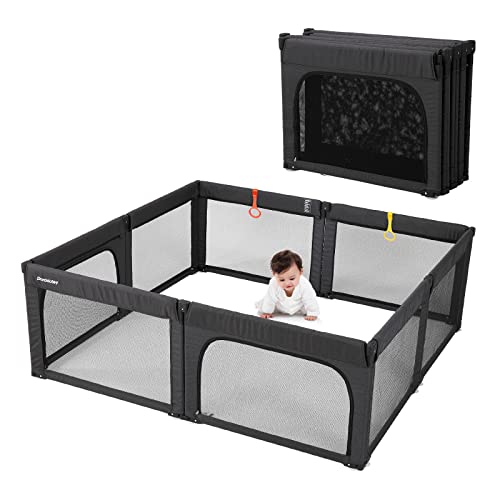 Doradotey Baby Playpen, Shape Adjustable Large & Small Baby Playard for Babies and Toddlers, Foldable Playpen Baby Fence Indoors Play Center Yards, Breathable Mesh Anti-Fall Play Pens(71×79 Black)