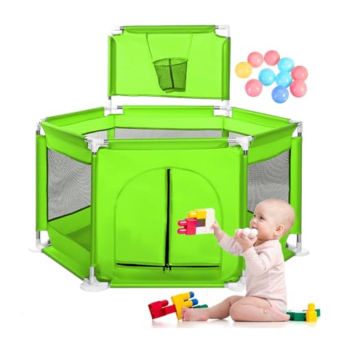 JNTKE Baby Playpen Baby Playard, 44.5″×51.2″ Playpen for Babies and Toddlers with Gate, Portable Foldable Safe Play Area, Indoor & Outdoor Kids Activity Center, Green