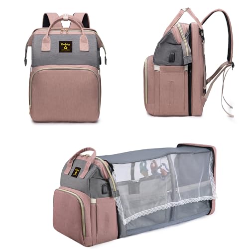 Kodyiuy Baby Diaper Bag Backpack Changing Station for Large Capacity Travel Foldable Bag Female New Mom Gift Pink-gray