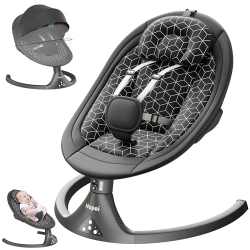 Baby Swing for Infants to Toddler,Electric Portable Baby Swing and Bouncer,Bluetooth Infant Swing for Newborn with Remote Control,10 Music,5 Speed,3 Seat Position,Baby Rocker for Baby 0-9 Month, Black