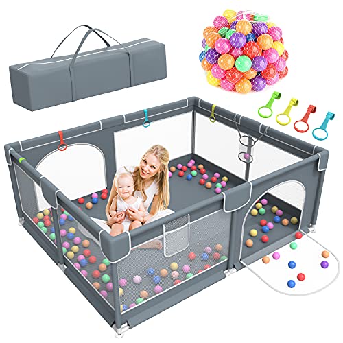 Baby Playpen, 79″ X 63″ Large Baby Playard Playpen for Babies and Toddlers, Play Pens for Indoor & Outdoor with 50 Ocean Balls, Anti-Fall Sturdy Safety Play Pen Play Yard with Soft Breathable Mesh