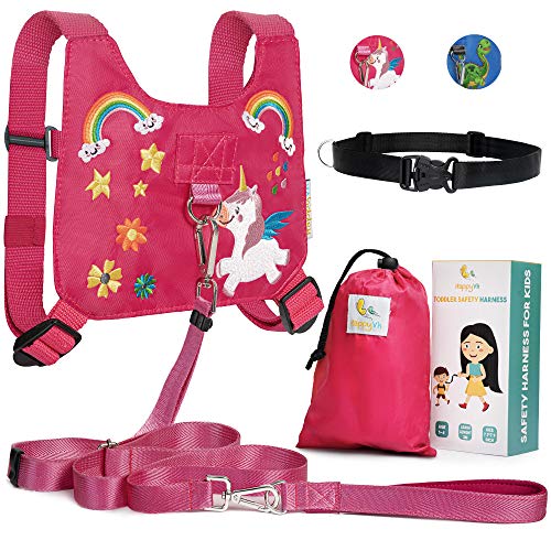 HappyVk Toddler leash -Safety Harness for Kids-Anti Lost Walking Toddler Leash+ Drawstring Storage Bag and Belt for Parents-Unicorn Embroidery-For 1-4 Years Old Boys, Girls