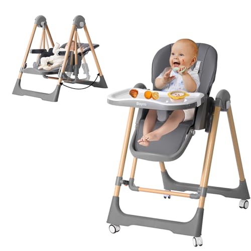 Boyro Baby 5-in-1 Baby High Chair, High Chairs for Babies and Toddlers, Baby Swings for Infants with Detachable Tray, Adjustable Backrest & Height & Footrest, Portable & Foldable & Lightweight