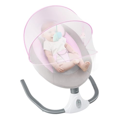 HWBWE Electric Baby Swings for Infants to Toddler,Rocking Bedside Sleeper w/Wheels,Travel Bag,Music Speake for Newborn Boys and Girls