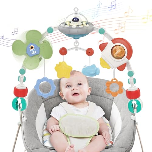 Baby Stroller Arch Toys with Music Car Seat Toys for Babies 0-6 Months Adjustable Infant Carseat Crib Toy Mobile for Bassinet Newborn Bouncer Toy Bar 6-12 Month Sensory Development Birthday Gifts