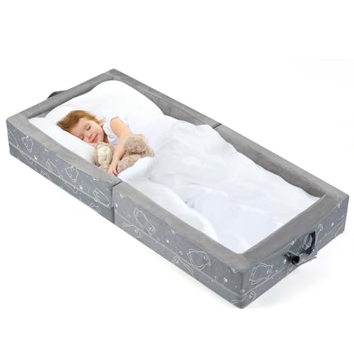 Umoving U-Moving Portable Foldable Toddler Travel Bed – Soft Foam Floor Bed with Washable Cover, Safe and Comfortable Toddler Crib, Grey