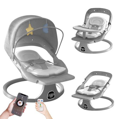 Ryokk Electric Baby Swing, Baby Swing for Infants with Detachable Dinner Plate, Baby Swing with 5 Sway Speeds, 3 Timer Settings, 8 Lullabies, Adapter & Battery Operated, Swing for Infants 0-12 Month