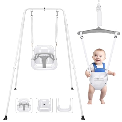 HARPPA 2 in 1 Toddler Swing Set, Foldable Kids Swing & Baby Jumper for Indoor&Outdoor Play, Adjustable Children Swing Set for Toddler Aged 1~5 Years (White)