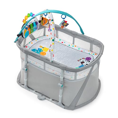 Baby Einstein Kick & Snooze 3-in-1 Foldable Playard with Bassinet and Musical Activity Gym, Ages 0 Months and Up