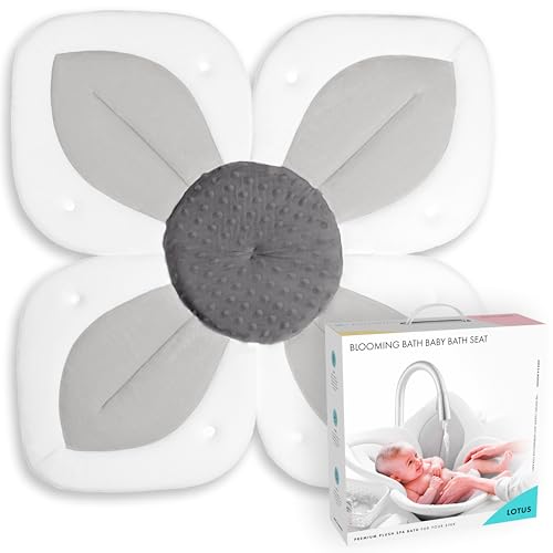 Blooming Bath Baby Bath Seat – Baby Tubs for Newborn Infants to Toddler 0 to 6 Months and Up – Baby Essentials Must Haves – The Original Washer-Safe Flower Seat (Lotus, Gray/Dark Gray)