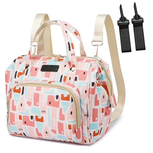 FHELAD Pink Small Diaper Bag Backpack Diaper Tote Bag Printed,Waterproof Multi-Function Mini Tote Maternity Bags Travel Backpacks with Insulated Pockets, Pink