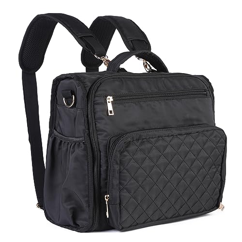 Clearworld Diaper Bag Backpack – Quilted Travel Diaper Bags for Baby Girl & Boy,Convertible Messenger Baby Changing Bag,Insulated Pockets,Large Capacity,Waterproof and Stylish, Black