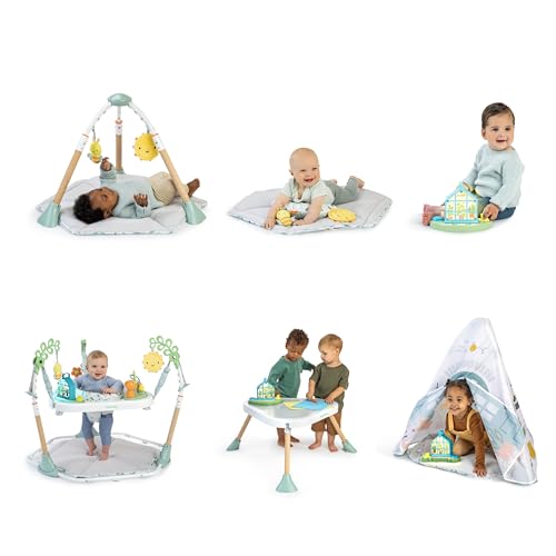 Ingenuity Tummy-to-Toes 6-in-1 Milestone Center, Play Gym, Toy Bar, Foldable Mat, Music and Nature Sounds, Lights, Activity Jumper, Table, Playhouse, for Ages 0-48 Months