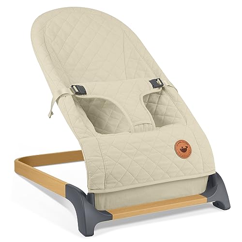 ANGELBLISS Baby Bouncer, Portable Bouncer Seat for Babies, Infants Bouncy Seat with Mesh Fabric, Natural Vibrations (Apricot)