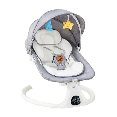 Baby Swing, Baby Bouncer, Electric Rocker for Infants to Toddler, Remote Control, 5 Levels Speed, 3 Seat Positions, Breathable Mesh, Adapter/Battery Operated, Indoor & Outdoor Portable Travel Gray