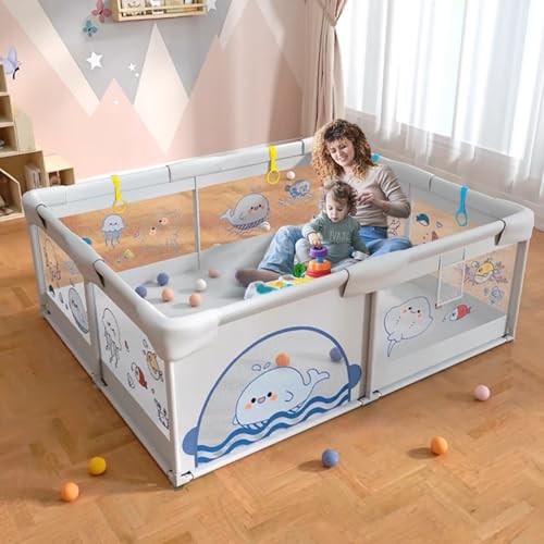 Newlemo Baby Playpen, 71″ x 59″ Extra Large Playpen with Tear-Resistant Material, Anti-Slip Suckers and Storage Bag, Playpen for Babies and Toddlers for Indoor & Outdoor Activity Centre, Grey