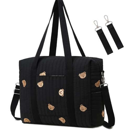 LORADI Cute Convertible Diaper Bag Tote with Stroller Hooks, Black