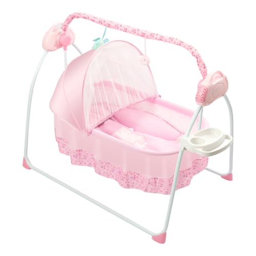 BENTFL Electric Baby Swing, Remote Control Timing Electric Baby Rocking Cradle, Portable Baby Crib Cradle with Bluetooth-USB-12 Songs for Infants 0-18 Month(Pink)