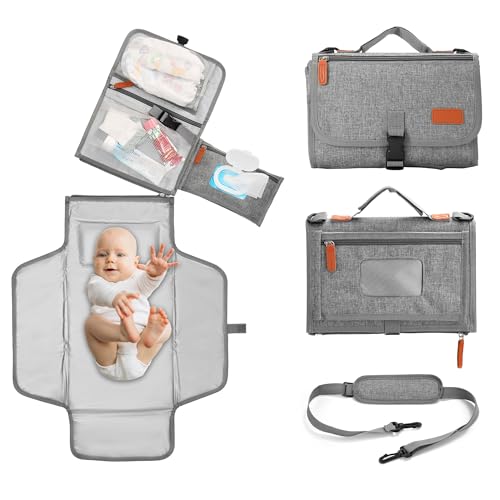 EXLIFBAG Portable Changing Pad, Diaper Changing Pad for Newborn Girl & Boy, Waterproof Travel Changing Mat with Shoulder Strap, Baby Gift