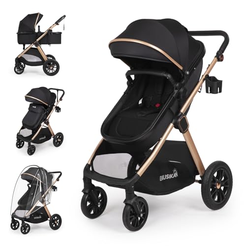 6-in-1 Convertible Baby Stroller with Bassinet Mode – Toddler Stroller w/Footmuff, Rain Cover, Cup Holder & Large Storage, Newborn Stroller w/All-Scene Large Wheels, Reversible Seat(Black)