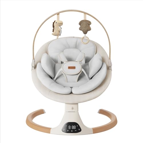 Baby Swings for Infants, Monamii Baby Swing, Bluetooth Infant Swing with Music Speaker, 5 Speeds and Remote Control, Electric Swing for Baby, Portable Baby Swing, Indoor & Outdoor Use(Beige)