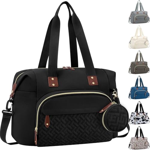 Tenot Diaper Bag Tote with Pacifier Case, Large Tote Diaper Bag for Women with Shoulder Straps, Cute Hospital Baby Diaper Tote Bag for Mom, Newborn Baby Diaper Maternity Bag Black