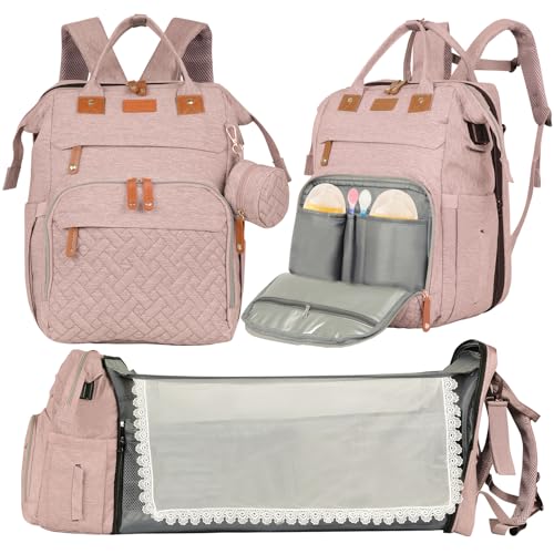 XTGVZ large diaper bag backpack，baby bag with changing station for Boys Girls，Multifunctional Diaper Bag，Mommy Bag With USB Charging Port（Pink）