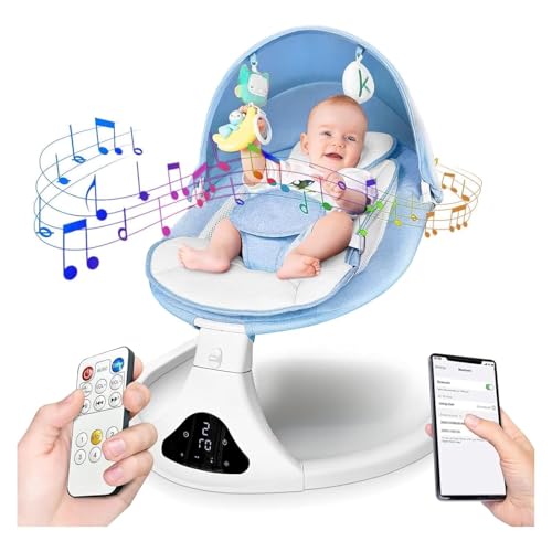 Baby Swing for Infants, Electric Swing for Newborn, 3 Point Harness Belt, 5 Speeds and Remote Control – Portable Baby Swing for Indoor and Outdoor.(Blue)