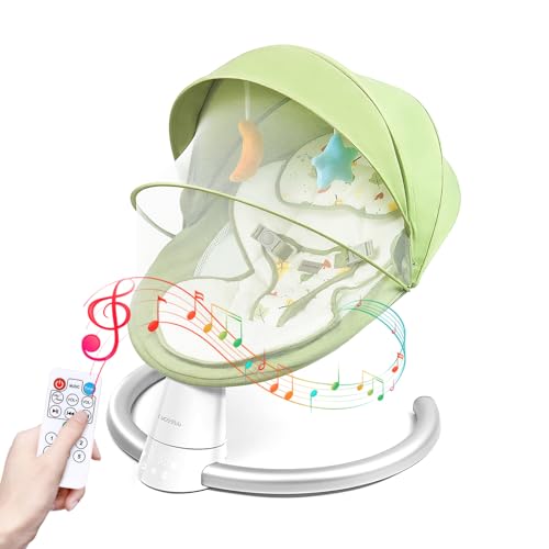 Uuoeebb Baby Swing for Infants, Portable Electric Baby Rocker Bluetooth Support with 5 Swing Speed 10 Lullabies, Remote Control/Touch Panel – Infant Swing for Indoor and Outdoor Use, Green