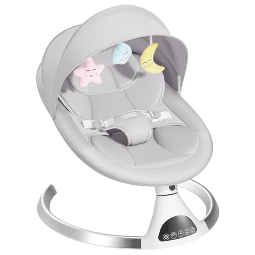 HARPPA Electric Baby Swings for Infants to Toddler, Portable Babies Swing for Newborn Boy and Girls, Motorized Bluetooth Swing, Music Speaker with 12 Preset Lullabies(LightGray)