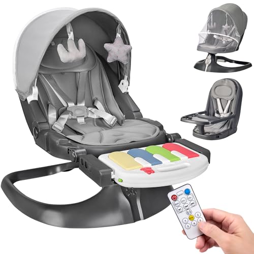 Baby Swing for Infants to Toddler,Portable Babies Swing for Newborns,Remote Control,Timing Function,5 Sway Speeds,Music Speaker,Adjustable Seat Positions,Tray,5-Point Harness