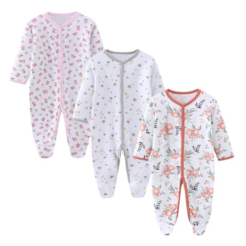 Ecojoy Baby Girls Boys Long Sleeve Printed Bodysuit Infant Foot Jumper Cotton One-Piece Romper 0-12 Months