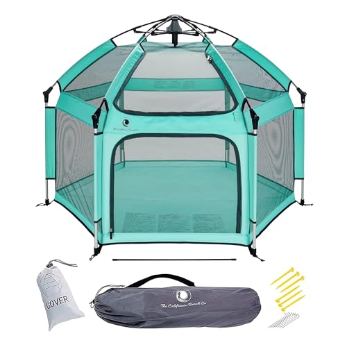 POP ‘N GO Baby Playpen – Indoor & Outdoor Playpen for Babies and Toddlers – Baby Beach Tent, Foldable, Portable W/Canopy, Travel Bag, & Mosquito Net – Pop Up Pack and Play Tent (Sweet Mint)