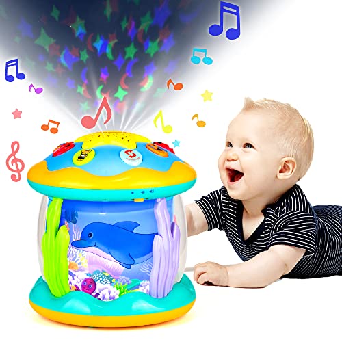 Baby Toys 6 to 12 Months Musical Light Up Tummy Time Infant Toys 3-6 7 8 9 12-18 Months Crawling Toys Ocean Rotating Projector Baby Gifts for 1 2 3 Year Old Boy Girl Birthday Toddlers Kids