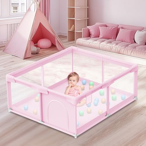 Baby Playpen for Toddler, Playpen for Babies 50″ × 50″ Baby Fence Playards, Kids Safety Play Pen Area for Indoor & Outdoor (Pink)