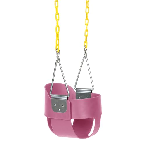 Eastern Jungle Gym Heavy-Duty High Back Full Bucket Toddler Swing Seat | Coated Swing Chains Fully Assembled | Pink Swing Set Accessory