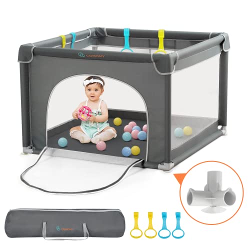 COMOMY Playpens for Babies and Toddlers, Small Baby Play Pens, Activity Center for Baby Safe and Non-Slip Baby Fence, Full Mesh Design, Indoor & Outdoor Kids Activity Center (Dark Grey, 36″x36″)