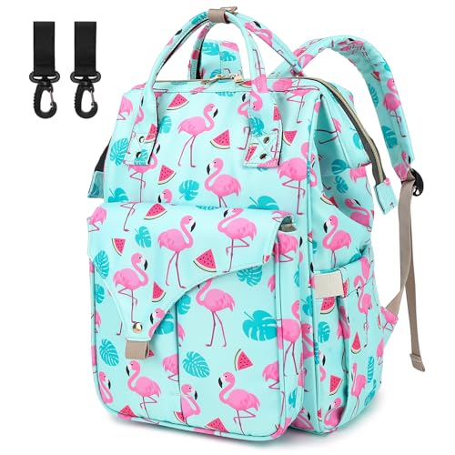 Flamingo Diaper Bag Backpack for Baby Girls Boys, Large Capacity Multifunction Waterproof Maternity Mom Nappy Bags with Stroller Straps