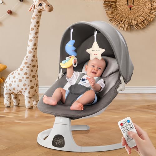 Baby Swing for Infants, Bluetooth Infant Swing with Music Speaker, Bluetooth Touch Screen/Remote Control Timing Function with 5 Speeds, 3 Seat Positions,10 Music, 5 Point Harness Belt