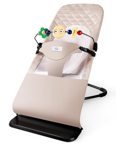 Baby Bouncer, Bouncer Seat for Babies 0-12 Months,Ergonomic Baby Seat Breathable and Comfortable Cushion with Three-Speed Height Adjustment, Infant Rockers Portable Folding and Detachable