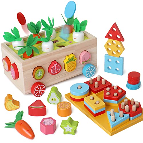 BEAUAM Toddlers Montessori educational toys for boys 3 4 year old girls, wood shape classification toys for gifts for Children 3-6, wood preschool carrot harvest game