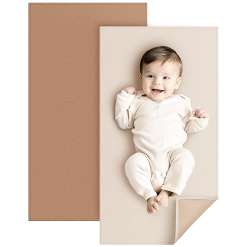 Konssy Vegan Leather Baby Changing Mat, Waterproof, Wipeable & Portable Diaper Changing Pad for Travel or Home, Fits Perfectly in Diaper Bag, 30 x 16 inches (Brown,Oat)