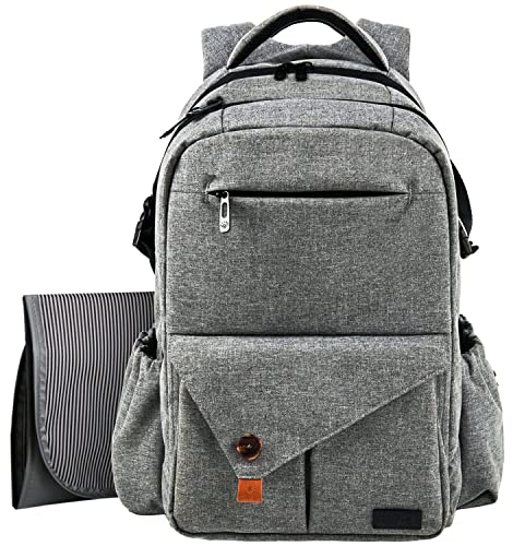 Hap Tim Multi-Function Large Baby Diaper Bag Backpack with Stroller Straps, Insulated Pockets, Changing Pad, Stylish & Anti-Water Material(Gray-5284)