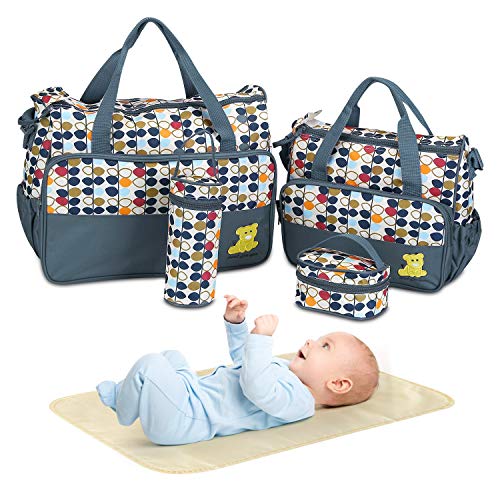 5PCS Diaper Bag Tote Set – Baby Bags for Mom (Gray)