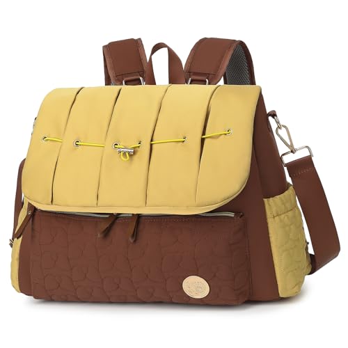 ROSEGIN Convertible Lightweight Diaper Bag Backpack for Baby Boys & Girls, Stylish Travel Messenger Baby Bag for Mom, Includes Changing Pad and Shoulder Straps, Caramel Brown