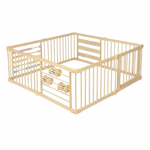 Wooden Playpen Extra Large for toddlers and babies – (8/10) Wood Playpen panels – Foldable playpen – Adjustable baby playpen – Wooden foldable baby playpen – Extra large baby playpen, Baby play gate.